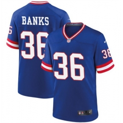 Men New York Giants 36 Deonte Banks Royal Classic 2023 Draft Stitched Game Jersey