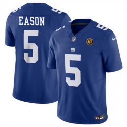 Men New York Giants 5 Jacob Eason Blue 2023 F U S E  With John Madden Patch Vapor Limited Stitched Football Jersey