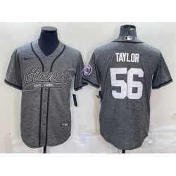 Men New York Giants 56 Lawrence Taylor Grey With Patch Cool Base Stitched Baseball Jersey