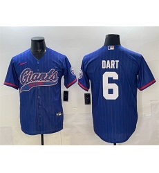 Men New York Giants 6 Jaxson Dart Royal Pinstripe With Patch Cool Base Stitched Baseball Jersey