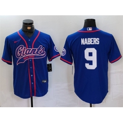 Men New York Giants 9 Malik Nabers Royal With Patch Cool Base Stitched Baseball Jersey