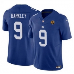 Men New York Giants 9 Matt Barkley Blue 2023 F U S E  With John Madden Patch Vapor Limited Stitched Football Jersey