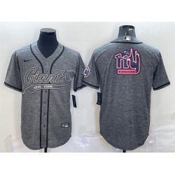 Men New York Giants Grey Team Big Logo With Patch Cool Base Stitched Baseball Jersey