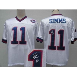 New York Giants 11 Phil Simms White Throwback M&N Signed NFL Jerseys