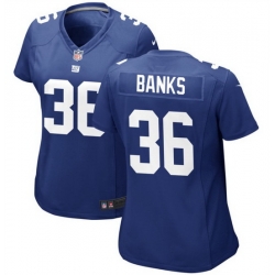 Women New York Giants 36 Deonte Banks Blue Stitched Game Jersey