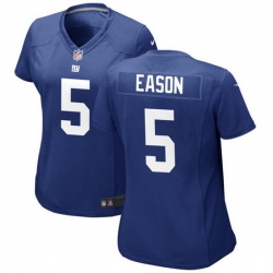Women New York Giants 5 Jacob Eason Blue Stitched Jersey 28Run Small 29