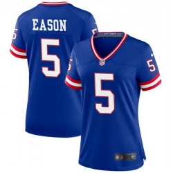 Women New York Giants 5 Jacob Eason Blue Throwback Stitched Jersey 28Run Small 29