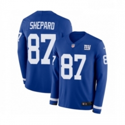 Youth Nike New York Giants 87 Sterling Shepard Limited Royal Blue Therma Long Sleeve NFL Jersey