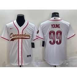 Men Washington Commanders 99 Chase Young White With Patch Cool Base Stitched Baseball Jersey