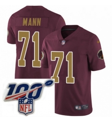 Mens Nike Washington Redskins 71 Charles Mann Burgundy RedGold Number Alternate 80TH Anniversary Vapor Untouchable Limited Stitched 100th anniversary Neck 