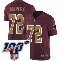 Mens Nike Washington Redskins 72 Dexter Manley Burgundy RedGold Number Alternate 80TH Anniversary Vapor Untouchable Limited Stitched 100th anniversary Neck