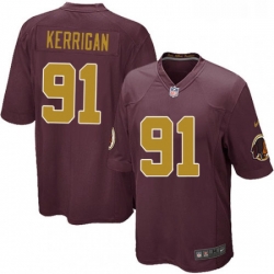 Mens Nike Washington Redskins 91 Ryan Kerrigan Game Burgundy RedGold Number Alternate 80TH Anniversary NFL Jersey