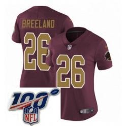 Womens Nike Washington Redskins 26 Bashaud Breeland Burgundy RedGold Number Alternate 80TH Anniversary Vapor Untouchable Limited Stitched 100th anniversary