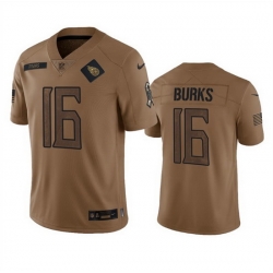 Men Tennessee Titans 16 Treylon Burks 2023 Brown Salute To Service Stitched Football Jersey