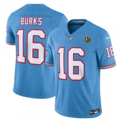 Men Tennessee Titans 16 Treylon Burks Blue 2023 F U S E  Throwback With John Madden Patch Vapor Limited Stitched Football Jersey