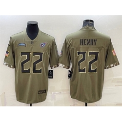 Men Tennessee Titans 22 Derrick Henry Olive 2022 Salute To Service Limited Stitched Jersey