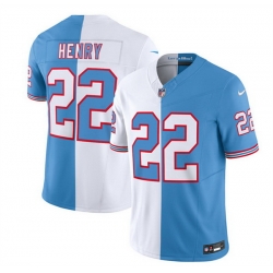 Men Tennessee Titans 22 Derrick Henry White Blue 2023 F U S E  Split Vapor Limited Throwback Stitched Football Jersey