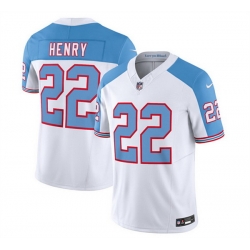 Men Tennessee Titans 22 Derrick Henry White Blue 2023 F U S E  Vapor Limited Throwback Stitched Football Jersey