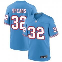 Men Tennessee Titans 32 Tyjae Spears Blue Throwback Stitched Game Football Jersey