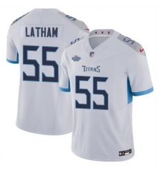 Men Tennessee Titans 55 JC Latham White 2024 F U S E With Draft Patch Vapor Limited Stitched Football Jersey