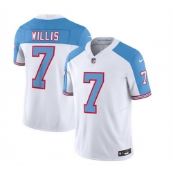 Men Tennessee Titans 7 Malik Willis White Blue 2023 F U S E  Vapor Limited Throwback Stitched Football Jersey