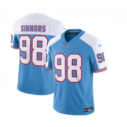Men Tennessee Titans 98 Jeffery Simmons Blue White 2023 F U S E  Vapor Limited Throwback Stitched Football Jersey