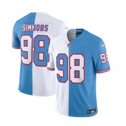 Men Tennessee Titans 98 Jeffery Simmons White Blue 2023 F U S E  Split Vapor Limited Throwback Stitched Football Jersey