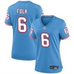 Women Tennessee Titans 6 Nick Folk Light Blue Throwback Stitched Football Jersey  Run Small