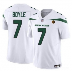 Men New York Jets 7 Tim Boyle White 2023 F U S E  With John Madden Patch Vapor Limited Stitched Football Jersey