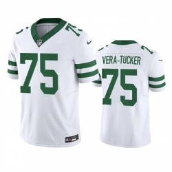 Men New York Jets 75 Alijah Vera Tucker White 2023 F U S E  Vapor Limited Throwback Stitched Football Jersey