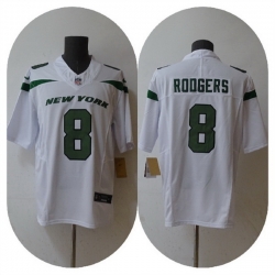 Men New York Jets 8 Aaron Rodgers 2023 F U S E  White Vapor Untouchable Limited Stitched Jersey