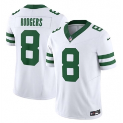 Men New York Jets 8 Aaron Rodgers White 2023 F U S E  Vapor Limited Throwback Stitched Football Jersey