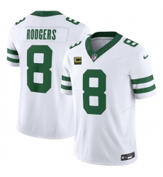 Men New York Jets 8 Aaron Rodgers White 2023 F U S E  With 4 Star C Patch Vapor Limited Throwback Stitched Football Jersey