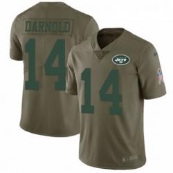 Mens Nike New York Jets 14 Sam Darnold Limited Olive 2017 Salute to Service NFL Jersey