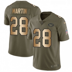 Mens Nike New York Jets 28 Curtis Martin Limited OliveGold 2017 Salute to Service NFL Jersey