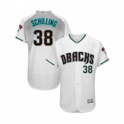 Mens Arizona Diamondbacks 38 Curt Schilling White Teal Alternate Authentic Collection Flex Base Baseball Jersey