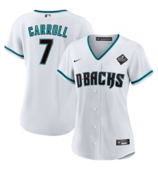 Women Arizona Diamondbacks 7 Corbin Carroll White 2023 World Series Stitched Baseball Jersey 28Run Small 29