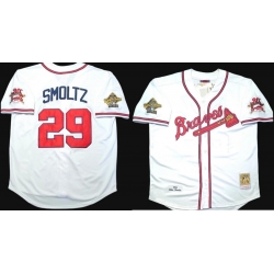 Men 95 World Series #29 SMOLTZ M&N Stitched White Jersey
