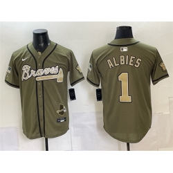 Men Atlanta Braves  1 Ozzie Albies Olive 2026 Armed Forces Day Stitched Baseball Jersey