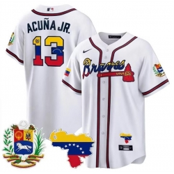 Men Atlanta Braves 13 Ronald Acu F1a Jr  2023 White With Patch Cool Base Stitched Jersey