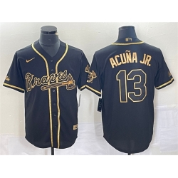 Men Atlanta Braves 13 Ronald Acu F1a Jr  Black Gold Cool Base Stitched Baseball Jersey