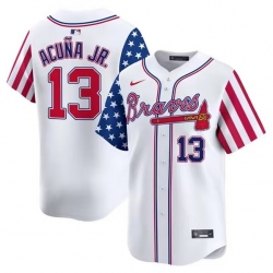 Men Atlanta Braves 13 Ronald Acu F1a Jr  White 2024 Independence Day Vapor Limited Stitched Baseball Jersey