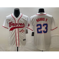Men Atlanta Braves 23 Michael Harris II White Cool Base With Patch Stitched Baseball Jersey