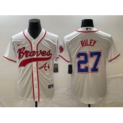Men Atlanta Braves 27 Austin Riley White Cool Base With Patch Stitched Baseball Jersey