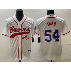 Men Atlanta Braves 54 Max Fried White Cool Base With Patch Stitched Baseball Jersey