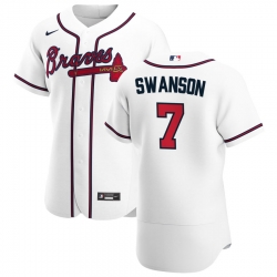 Men Atlanta Braves 7 Dansby Swanson Men Nike White Home 2020 Flex Base Player MLB Jersey