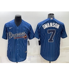 Men Atlanta Braves 7 Dansby Swanson Navy Cool Base Stitched Baseball Jersey