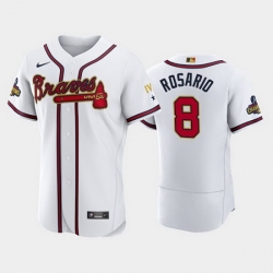 Men Atlanta Braves 8 Eddie Rosario 2022 White Gold World Series Champions Program Flex Base Stitched Baseball jersey