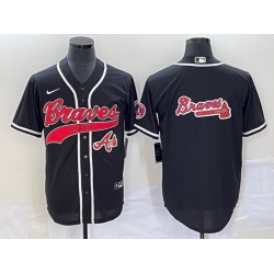 Men Atlanta Braves Black Team Big Logo Cool Base With Patch Stitched Baseball Jersey