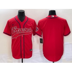 Men Atlanta Braves Blank Red Cool Base With Patch Stitched Baseball Jersey